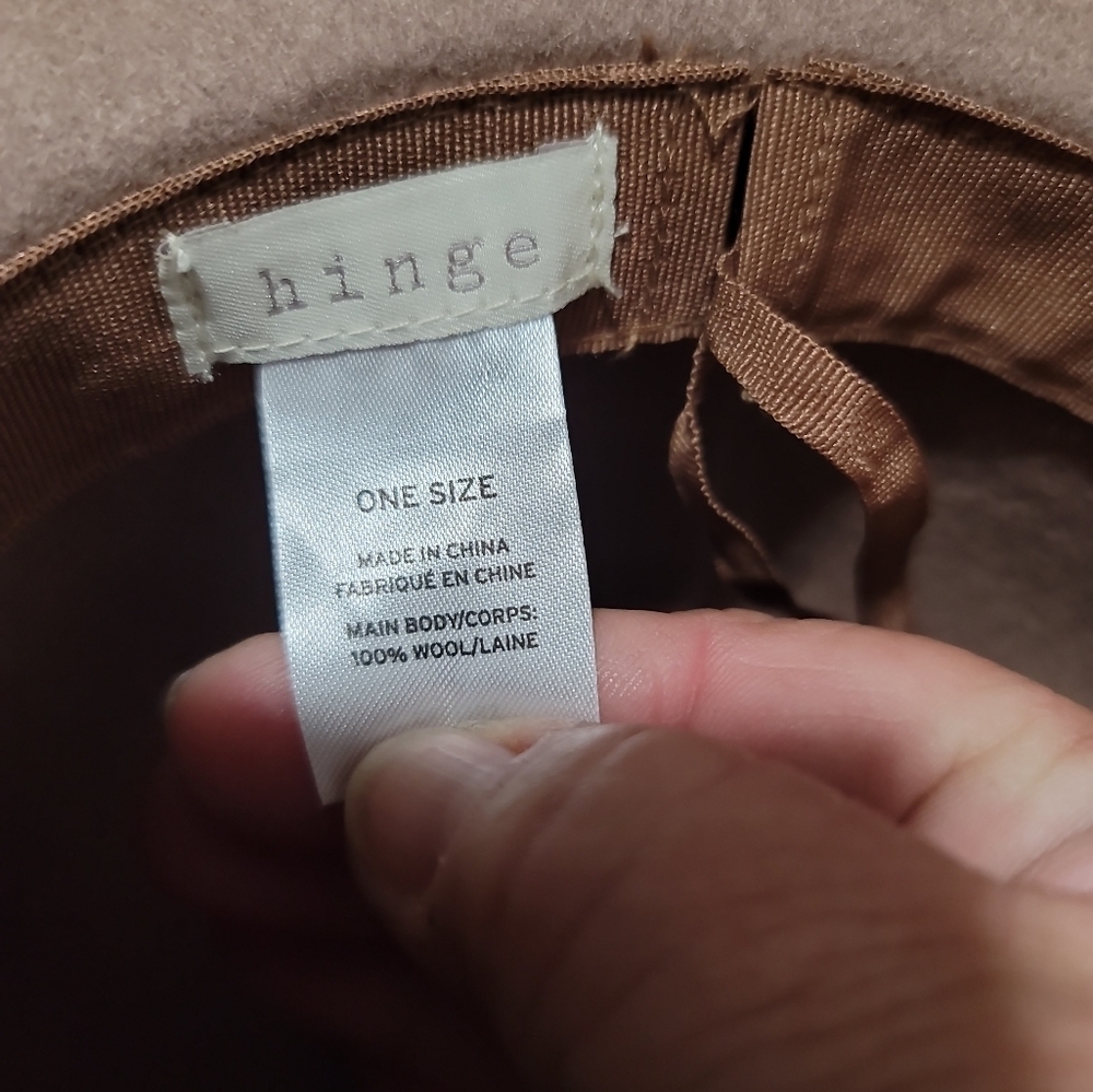 Hinge Wool Wide Brim Floppy Fedora Hat in Tan Bow Trim - Picture 6 of 6